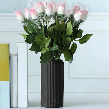 Striped Ceramic-Like Plastic Vase for Flowers Decorative Floral Arrangement Display Creative Little Flower Vase Home Decoration