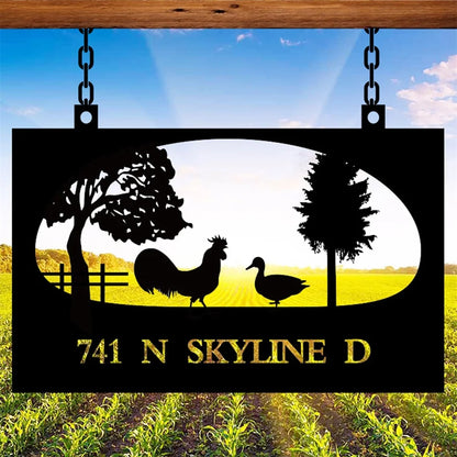 Gepersonaliseerde metalen kippenboerderij teken aangepast adres zwarte plaquette voor boerderij huisverwarming cadeau