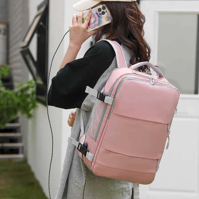 Women Travel Backpack Water Repellent Daypack Teenage Girls USB Charging Laptop Schoolbag With Luggage Strap Shoes Bag XA337C
