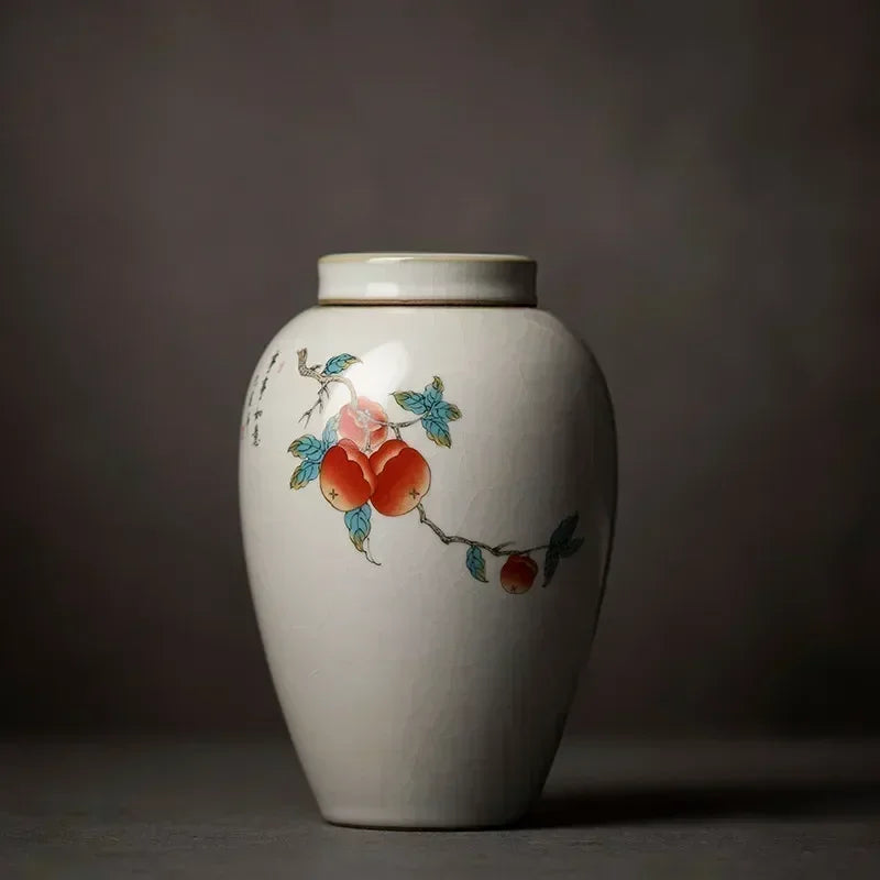 Retro Ru Kiln Ceramics Tea Caddy Cute Cat Pattern Portable Sealed Tea Leaf Containers Travel Tea Bag Storage Box Spice Organizer