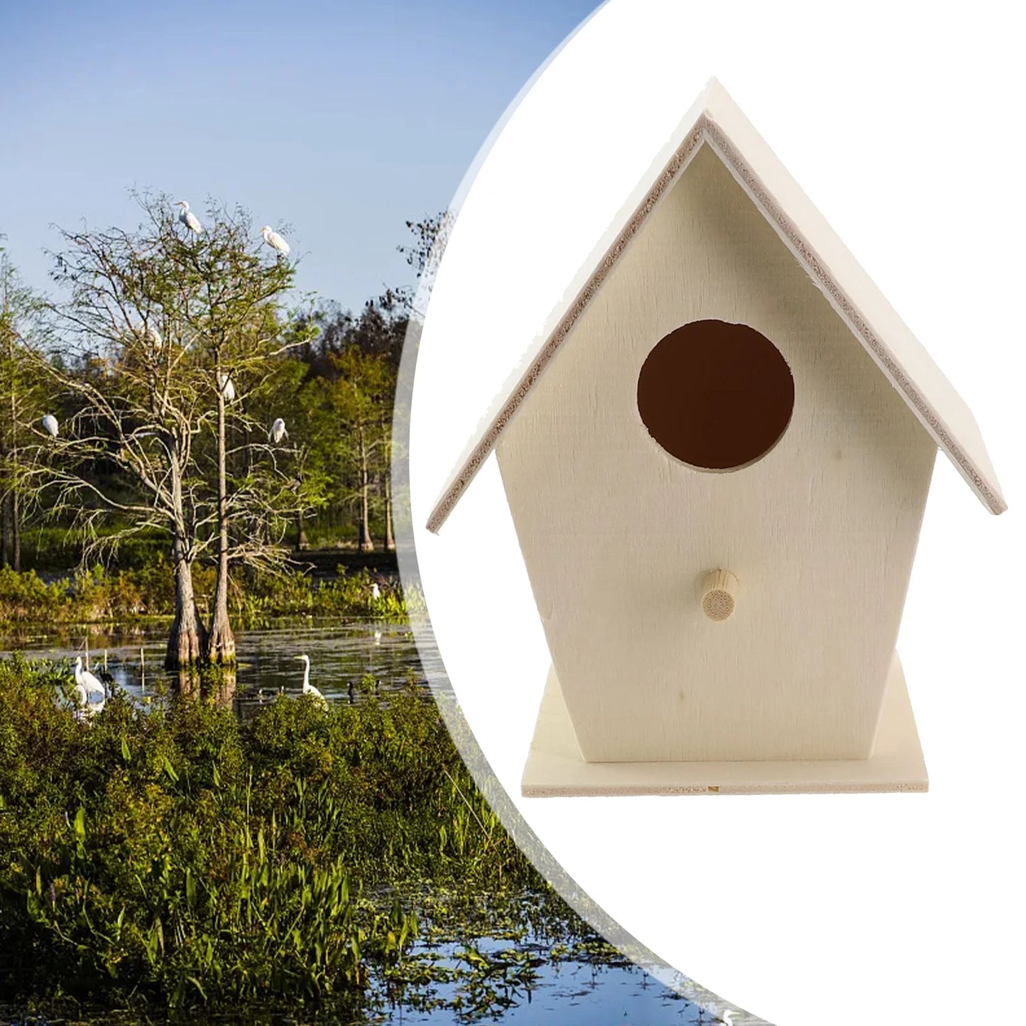 Casa de madera de pájaros Nido Nido Caja de pájaros Merrible Home Merry Home para el hábitat de pájaros de jardín Lugar de anidación ideal para la conservación de las aves