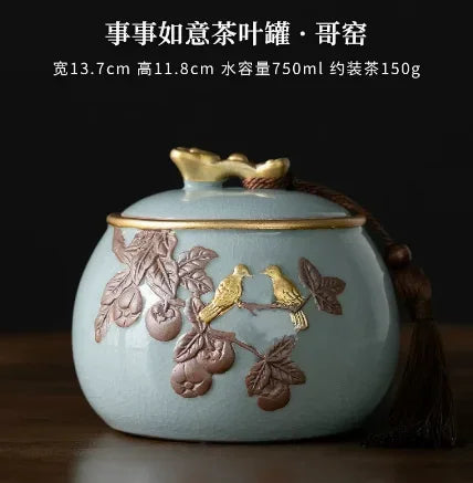 Ceramic Tea Caddy Storage Tank Sealed Jar Candy Jar Tea Box Sugar Bowl Tea Organizer Home Food Container Decorative Jars Tea Can