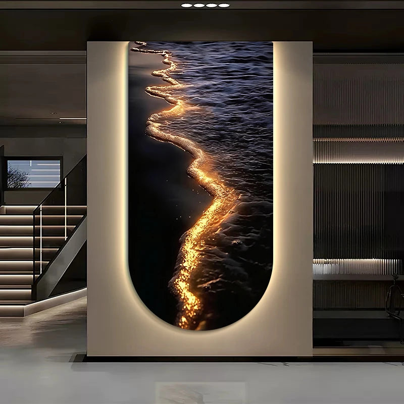 Ocean Wave Entrance Entrance Decoration Painting Led Home Interior Decoration Tableau Decoration Mural Wall Lamp Led Lights