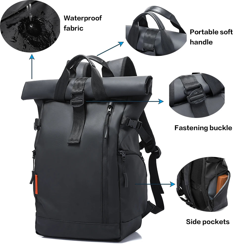 Tangcool Men Large Capaciteit 15,6 "Laptop Rugzak Multifunctionele Roll Top Travel Bag voor waterdichte Urban School Backpacks