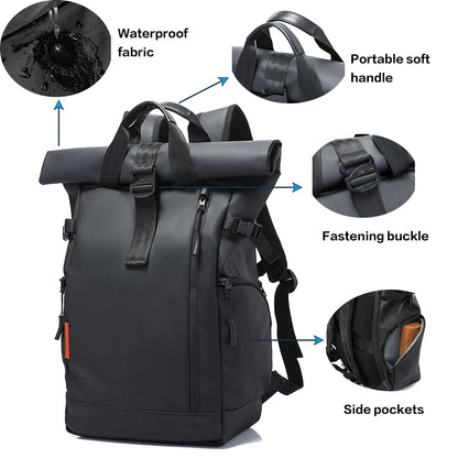 Tangcool férfiak nagy kapacitású 15,6 "laptop hátizsák multifunkciós tekercs legfelső utazási táska az ember számára vízálló városi iskola hátizsákokhoz