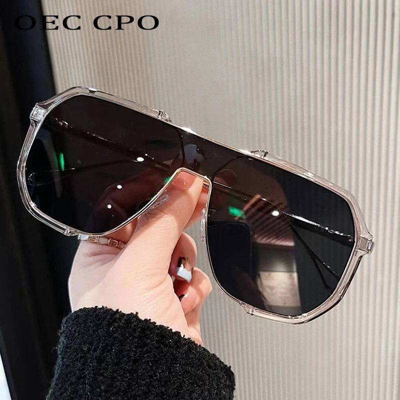 Übergroße Sonnenbrille Frauen 2023 neue einzigartige One -Stück -Mode -Sonnenbrille für Männer UV400 Punkgläser Trends weiblicher Brillen UV400