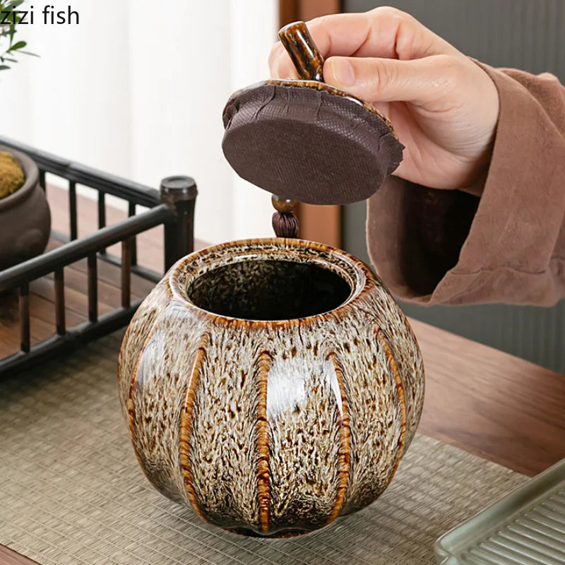 Kiln Change Ceramic Tea Caddy Food Storage Jar Sealed Jars Tea Box Tea Containers Storage Tank Candy Jar Home Organizer Teas Can