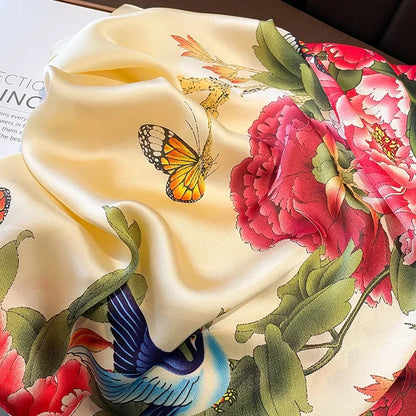 Jedwabny szalik kobiety szal żeńska moda szaliki Screen kwiat wiosna letnia filta przeciwsłoneczna szalik plażowy szal klimatyzacyjny