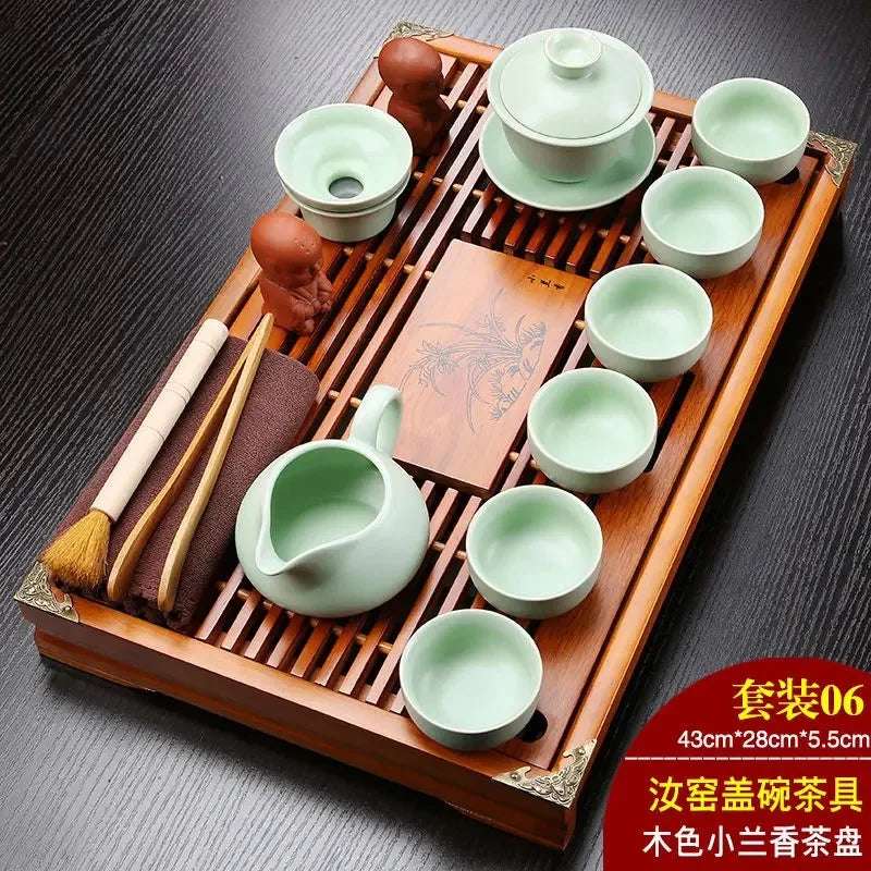 Hot Sale Yixing Ceramic Kung Fu Tea Set Solid Wood Tea Tray Teapot 27-piece Tea Suit Chinese Tea Ceremony