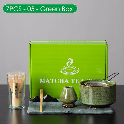 4/6/7PCS Japanese Matcha Blender Set with Bamboo Whisk Matcha Brush Teaspoon Kiln for Beverage Shop DIY Tea-Making Tools