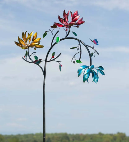 Velký kovový rotující větrné mlýn květinový motýl větrný spřádání s rotujícími květinami barevné trávníkové zahradní venkovní umění dekorace
