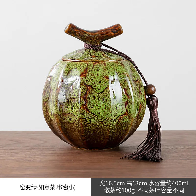 Kiln Change Ceramic Tea Caddy Food Storage Jar Sealed Jars Tea Box Tea Containers Storage Tank Candy Jar Home Organizer Teas Can