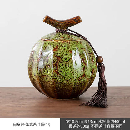 Kiln Change Ceramic Tea Caddy Food Storage Jar Sealed Jars Tea Box Tea Containers Storage Tank Candy Jar Home Organizer Teas Can