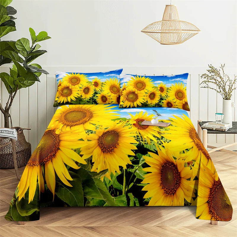 Słonecznik arkusz królowej dziewczyna, Lady's Room Flower Bedding Set Setek łóżka i poduszki pościel z płaską arkuszami zestawu