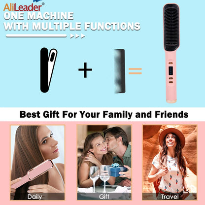 Nouveau peigne chaud lisseur brosse de cheveux professionnel 2in1 peigne chaude litreux électrique peigne curling iron brosse chauffante rapide chauffage