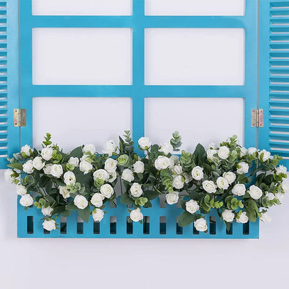10 ראשים פרחים מלאכותיים משי ורד לבן אוקליפטוס עלים זר פרח מזויף של שולחן חתונה אגרטל שולחן חתונה עיצוב הבית