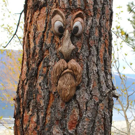 Schors Ghost Face Facial Features Old Man Tree Decorat Yard Art Decorations Monsters Sculptuur Outdoor Diy Halloween ornamenten