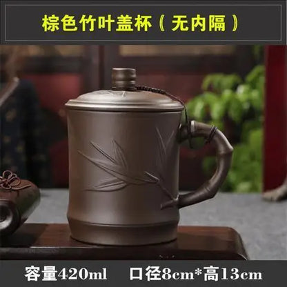 Yixing Purple Clay Tea Cups with Lid, Drinkware Purple Grid Teacup, Chinese Zisha Kung Fu Tea Mug, Office Teaware