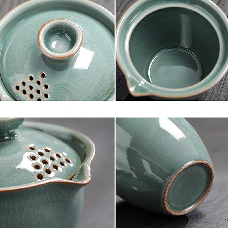 New Ceramics Tea Set 3 Cups Gaiwan Portable Travel Chinese KungFu Tureen Teaware Ceremony 170ML