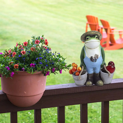 Frog Bucket Resin Flower Pot, Fun Small Animal Decoration, Outdoor Garden Frog Statue Ornament, Lawn Yard Decoration