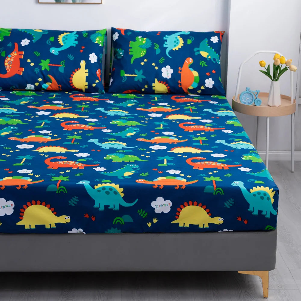 Kreslený dinosaurus vodotěsný namontovaný plech Home Bed Cover Sabana Summer Spring Winter Matrace Covers Elastic (bez polštáře)