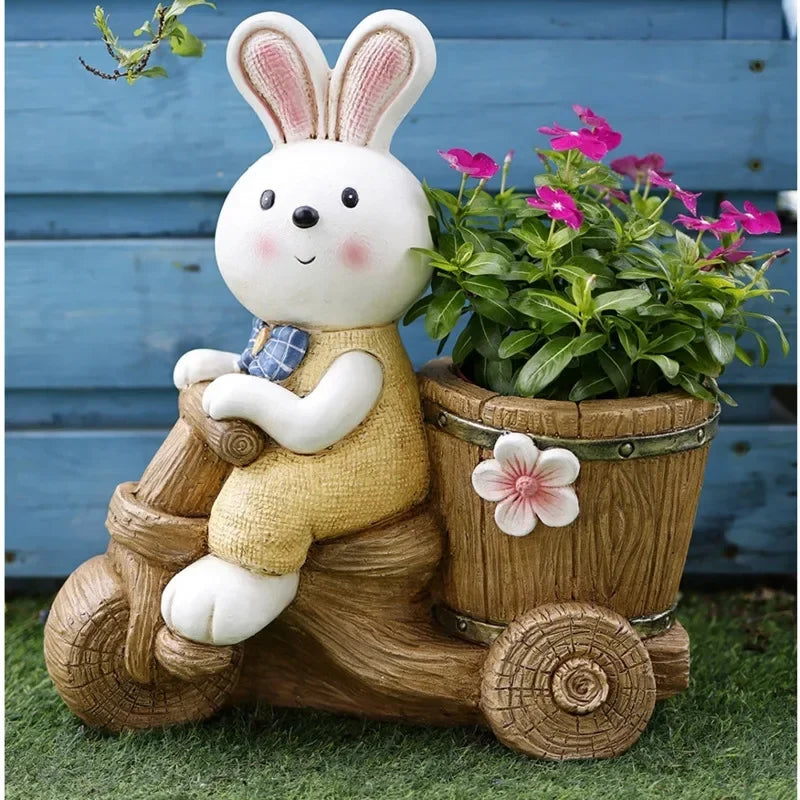 Courtyard Decoration Flower Pots Cute Rabbit Successnt Pot Outdoor Animal Stand For Flowers Exquisite Practical Garden Pots