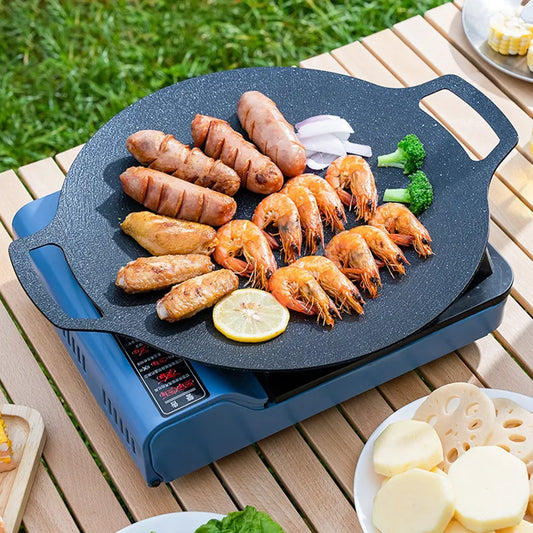 GIANXI Grill Pan Korean Round Non-Stick Barbecue Plate Outdoor Travel Camping Frying Pan Barbecue Accessories