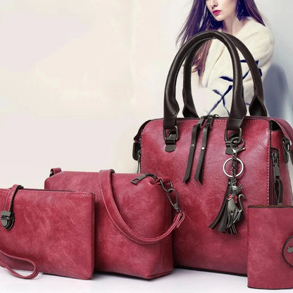 Női kompozit bojtás táska luxus bőr pénztárca kézitáskák híres márkák designer felső fogantyú női válltáska 4pcs/szett