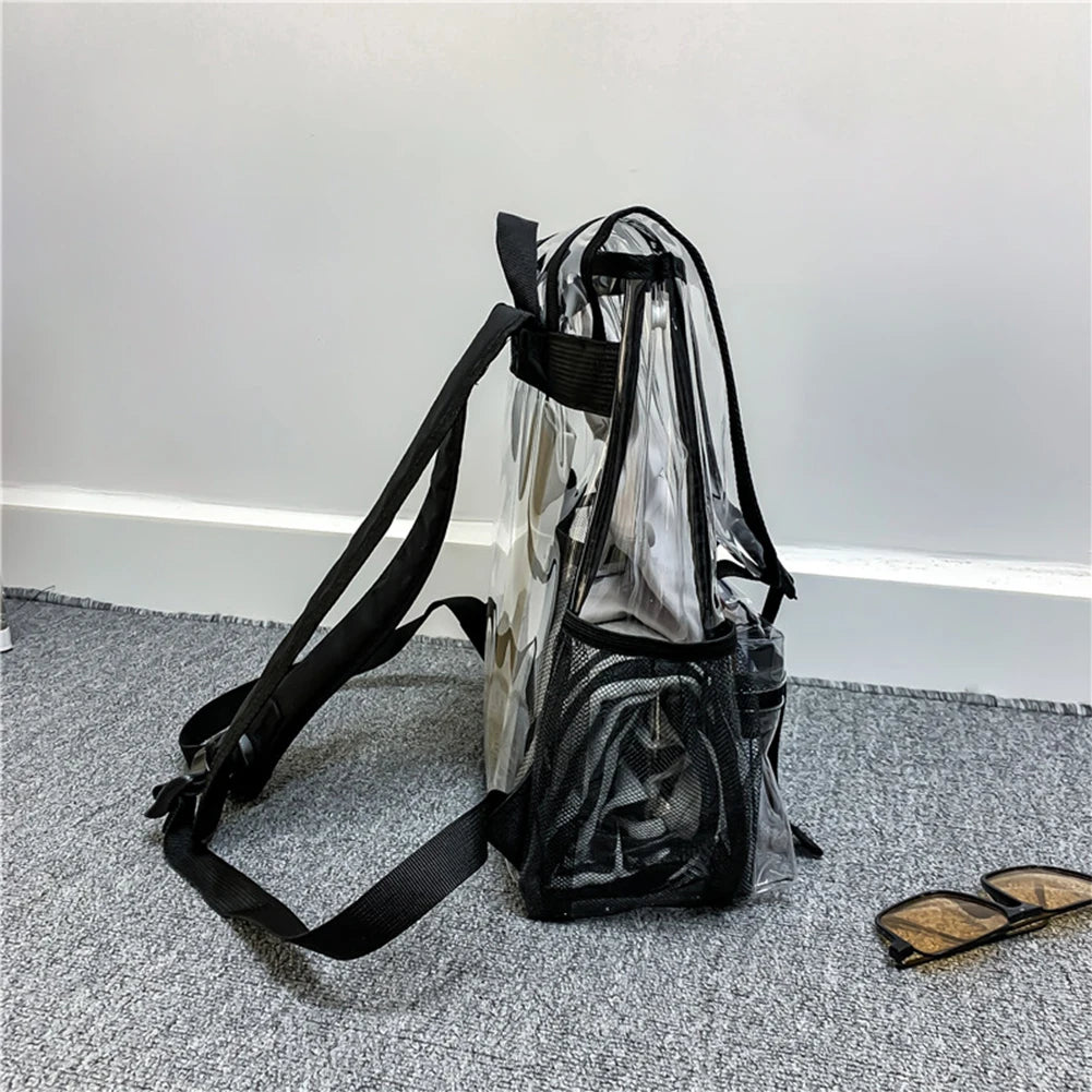Gjennomsiktig PVC Kvinner Ryggsekk Solidfarge Casual Clear Waterproof Student School Bags Fashion Travel Rucksack for Men Women
