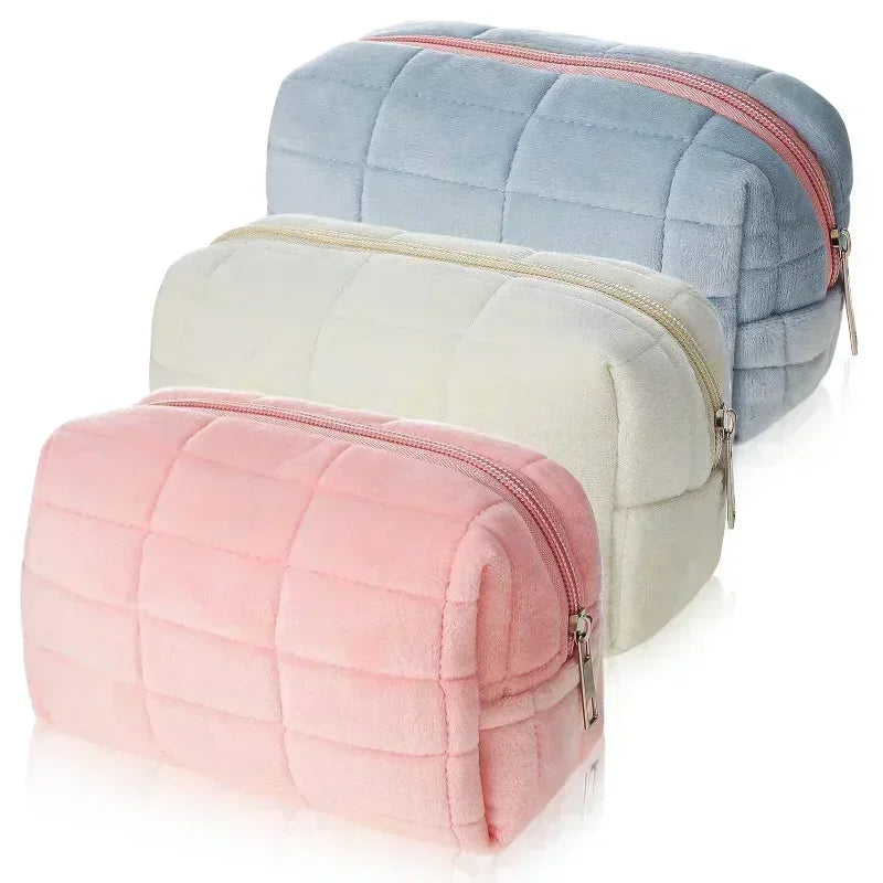 Linda cuadrícula cuadrada bolso de maquillaje de piel suave para mujeres portátiles de viaje cosmético lindo mini cremallera bolsa de tocador de lavado de la bolsa de lavado