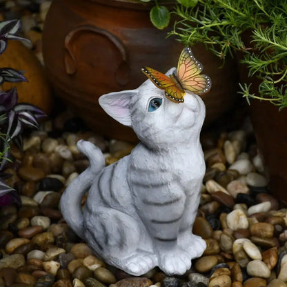 פסל חתול בעבודת יד פוזות פעילות אור סולארי כלול קישוט חתול פיסול חתול עם קישוט גן ביתי אור סולארי