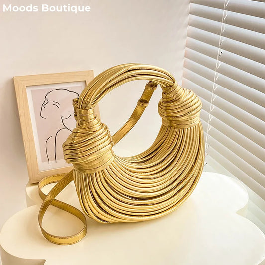 Moods Luxury Night Bolsres for Women Golden Golden Noodle Design Dinner Saco de embreagem 2023 Bolsas de grife e bolsas de grife de luxo