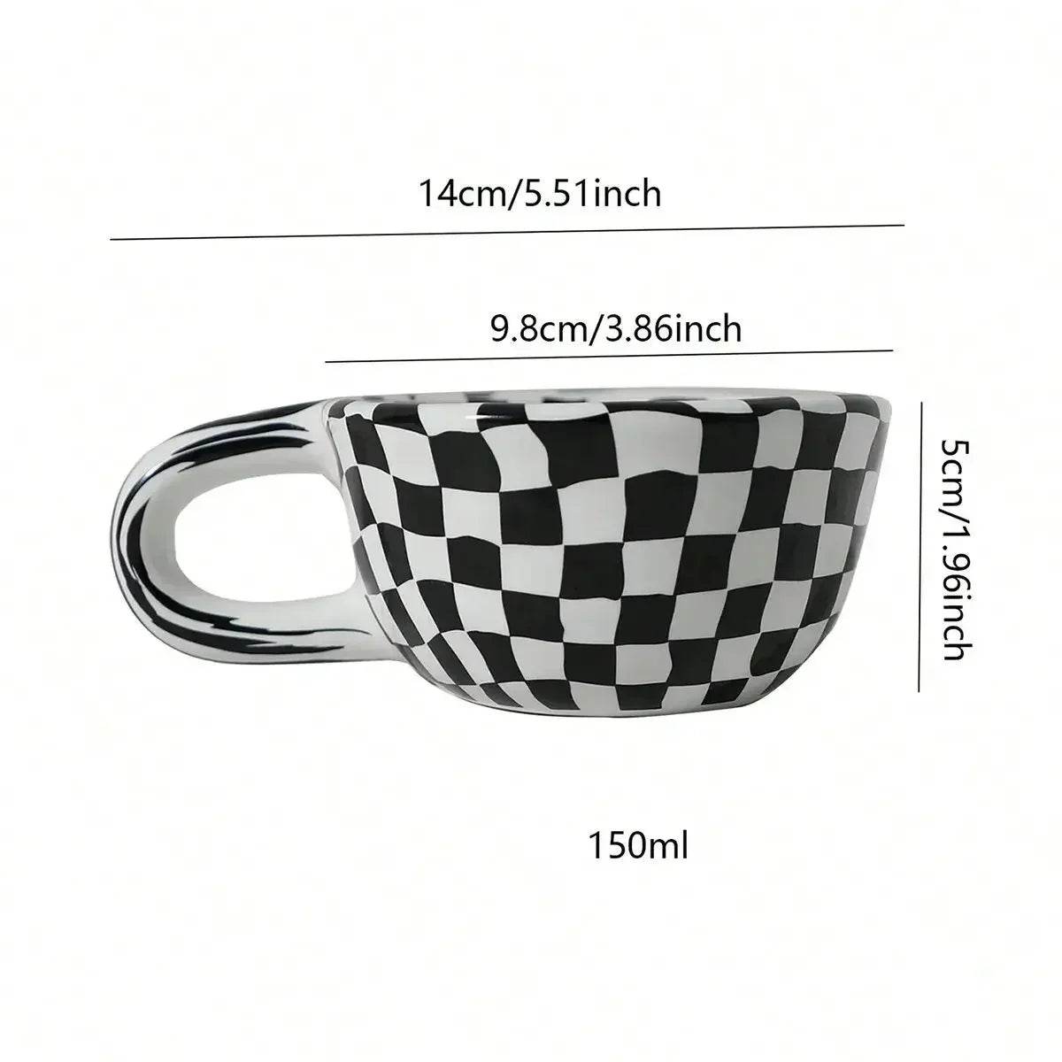1pc Creative ceramic checkered pattern tea cup, irregular chessboard coffee cup