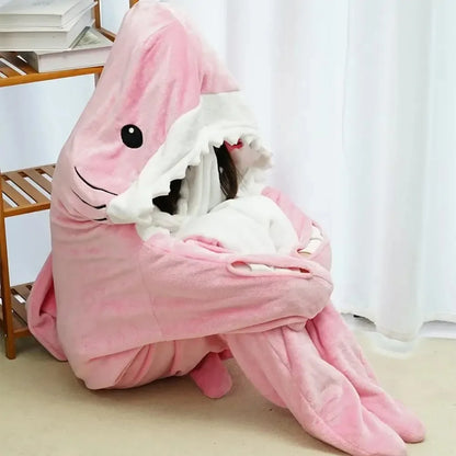 Haifischdecke Erwachsener Cartoon Schlafsack Pyjama mit Kapuze warmer Flanell Lustiger Hauswarenhai -Oben Schlafsack Winter warme Decke