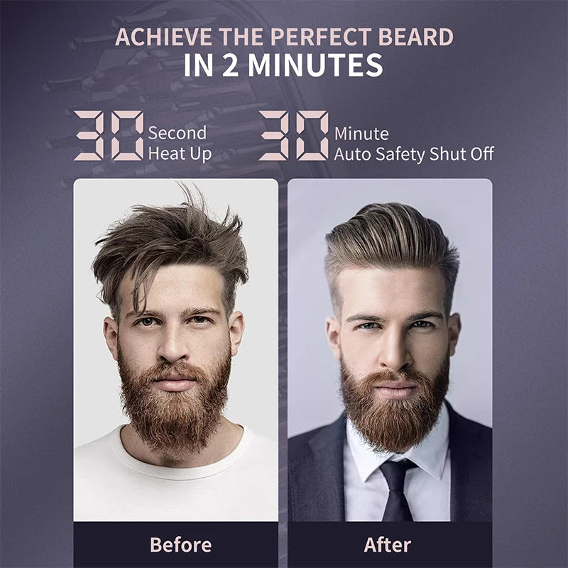 Kensen barba de îndreptare perie perie de pieptene de păr îndreptățit bărbați rapid barba rapidă de îndreptare a pieptenei de încălzire a fierului negativ