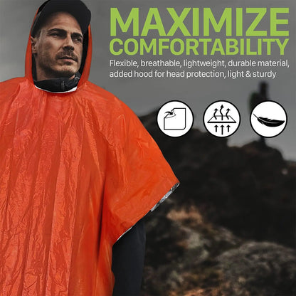 Poncho de lluvia de emergencia con capucha con impermeabilidad resistente al clima reutilizable para hombres Camping Supinicio de suministros de emergencia Kit de supervivencia