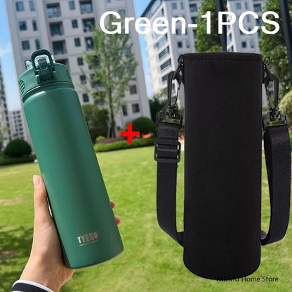 Tyeso 600/750ML Thermos Bottle With Straw Stainless Steel Car Thermal Cup Sports Water Bottles Keeps Cold and Heat Thermal Mug