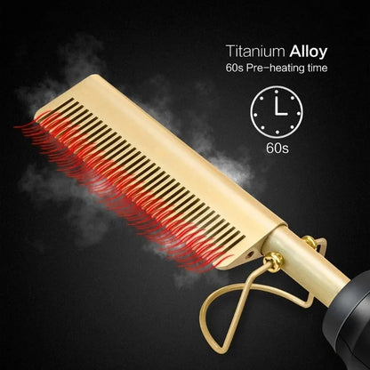 2 i 1 elektrisk varm opvarmningskam hår glattejern curler vådt tørt hår Iron returbørste hårstyling værktøj