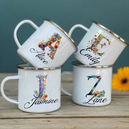 Personalized Floral Initial Name Cup Custom NameTea Coffee Hot Chocolate Mug Bride Bridesmaid Mothers Day Gift for Her