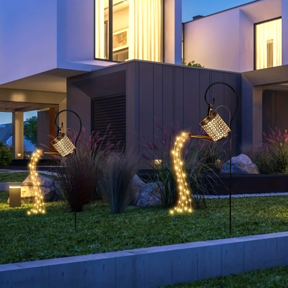 Outdoor Solar Wating może lekka gwiazda prysznic sztuka sztuka LED LIGA Ścieżka patio wisząca latarnia Lampa dekoracyjna Kettle