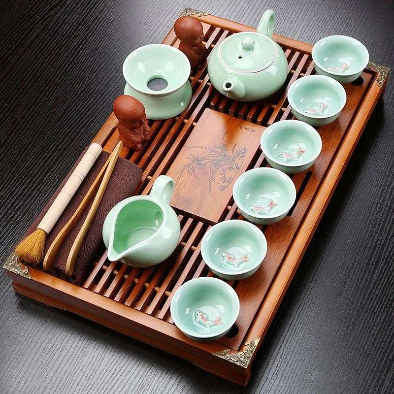 Hot Sale Yixing Ceramic Kung Fu Tea Set Solid Wood Tea Tray Teapot 27-piece Tea Suit Chinese Tea Ceremony