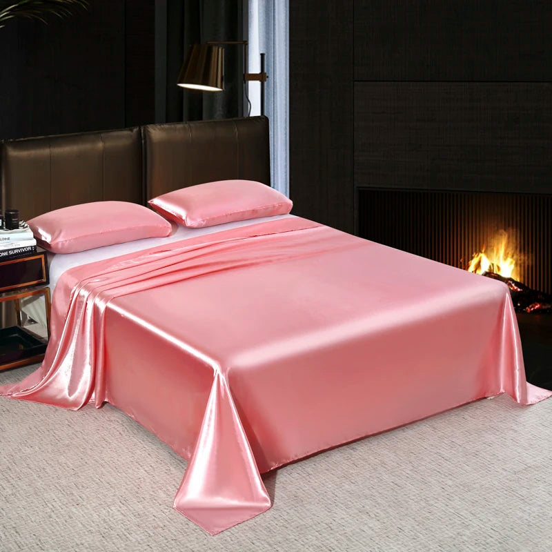 Saténové ploché hárky súprava vysokokvalitná pevná farebná posteľná súprava Single Double Queen King Veľkosť sada sada luxusná posteľná bielizeň