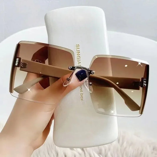 Noile ochelari de soare pătrate vintage femeie clasică retro gradient oglindă pahare fără rame de soare feminin moda fără margini oculos de sol