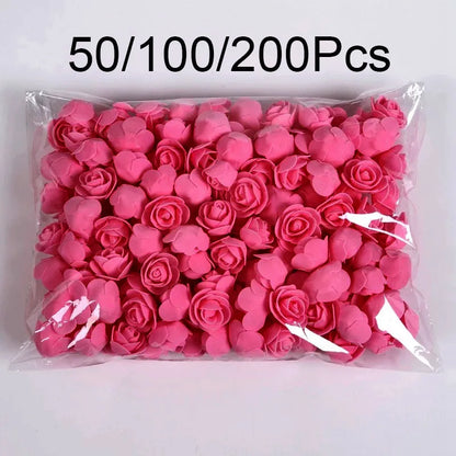 50/100/200pcs 3.5cm Foam Rose Heads Artificial Flower Teddy Bear Rose For Wedding Birthday Party Home Decor DIY Valentines Gifts