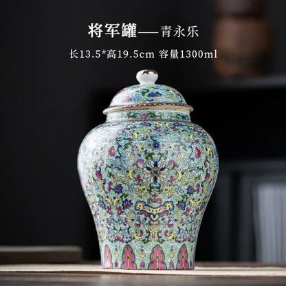 European Style Colored Ceramic Tea Caddy Large Sealed Candy Jar Tabletop Flower Vase Household Coffee Beans and Nuts Storage Box