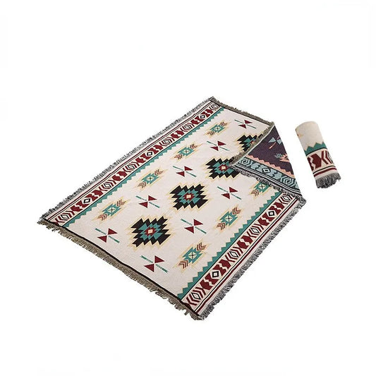 Versátil de 180x180 cm Mat de picnic de lino a rayas con borlas - Perfecto para viajes de playa al aire libre, tapetes y alfombras de viaje