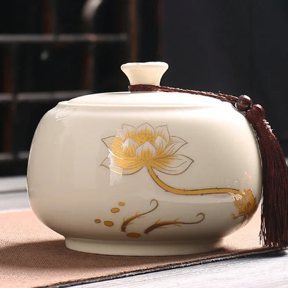 Large capacity Ceramics Tea Caddy Tieguanyin Tea Containers Travel Tea Box Storage Tank Sealed Tea Jar Coffee Spice Organizer