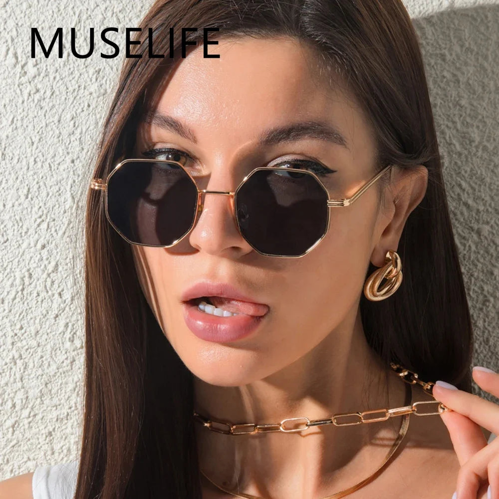 Muselife Polygon napszemüveg férfiak szüreti nyolcszögű fém napszemüveg nőknek luxusmárka Goggle napszemüveg Ladies Gafas de Sol