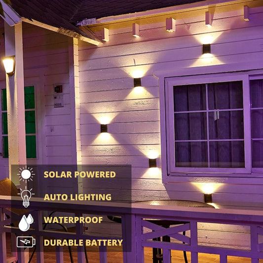 Kültéri napenergia LED fali lámpák vízálló LED napfény lámpa fényes világítás a kerti erkély udvari utcai dekorációs lámpákhoz