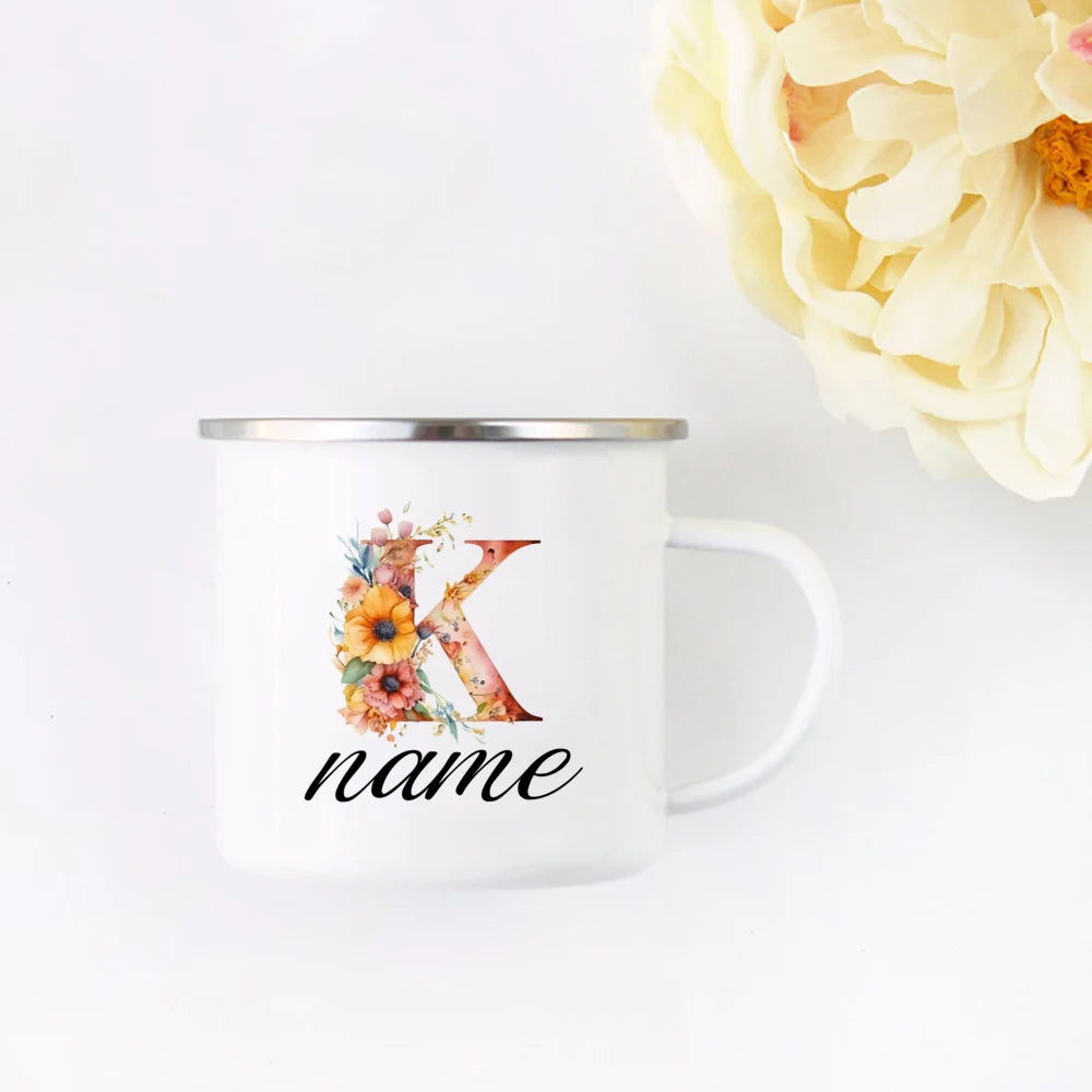 Personalized Floral Initial Name Cup Custom NameTea Coffee Hot Chocolate Mug Bride Bridesmaid Mothers Day Gift for Her